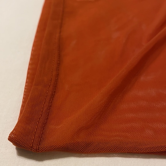 Sheer Mesh Orange Short Sleeve Crew Crop Top - Picture 6 of 6